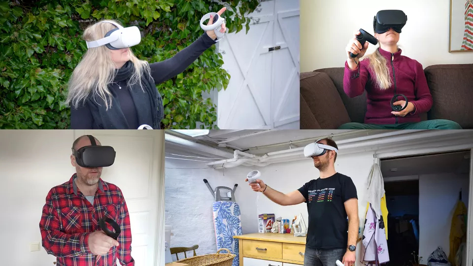 Four people in their homes with VR-goggles.