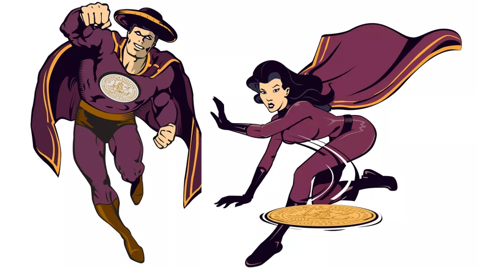 Illustration of superman and superwoman.