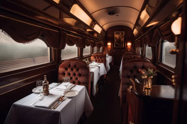 Dining interior in at train.
