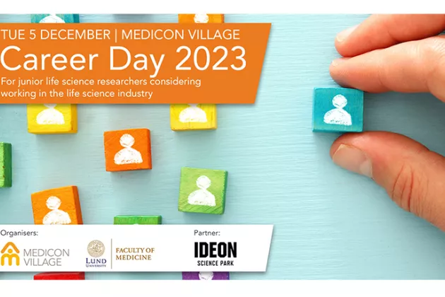 Banner with the text: Tuesday 5 December, Medicon Village. Career Day 2023. Organised by Careers Centre at Faculty of Medicine and Medicon Village