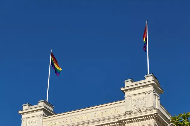 Pride flag at the University building.