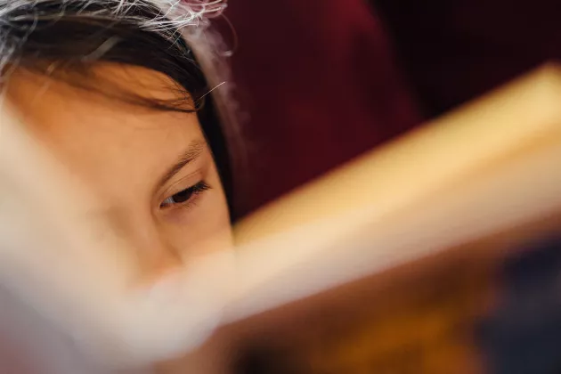 Photo of a person reading a book.