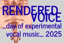 rendredvoice.png Grafisk form med texten: Rendered voice, day of experimental vocal music 2025