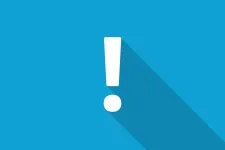Flat exclamation mark icon on blue background