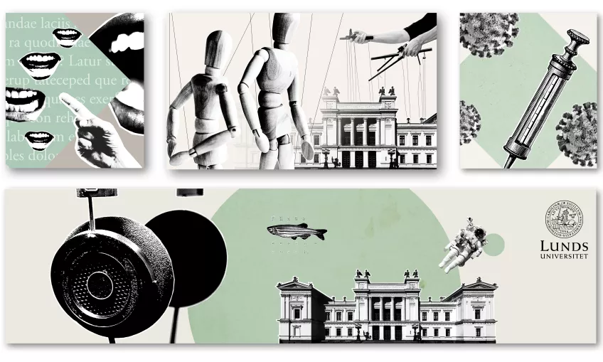 Examples of how the style is used in images for websites, social media and podcast pages.