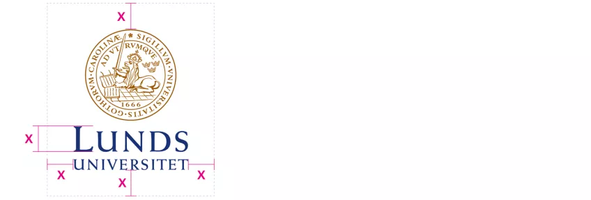 An illustration showing the Lund University logotype and the free zone around it.