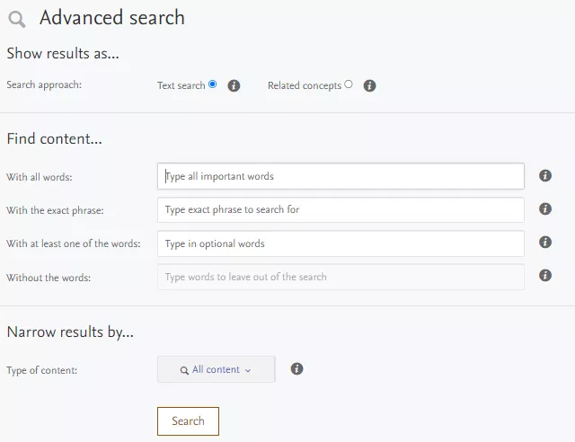 What the advance search view looks like in the Research Portal (image)